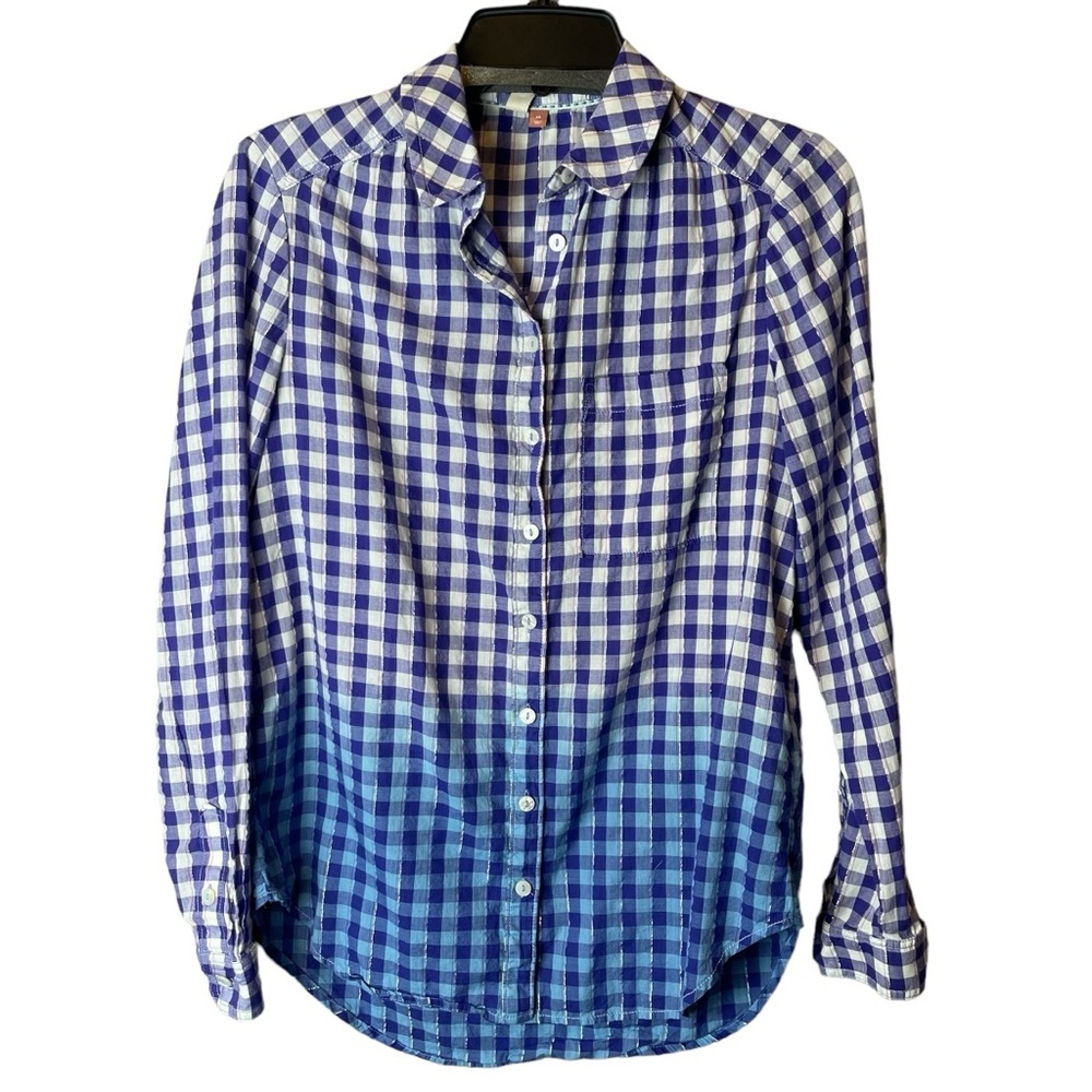 Pilcro Anthro Deb Relaxed Button Up Blue Ombre Plaid Flannel Shirt XS